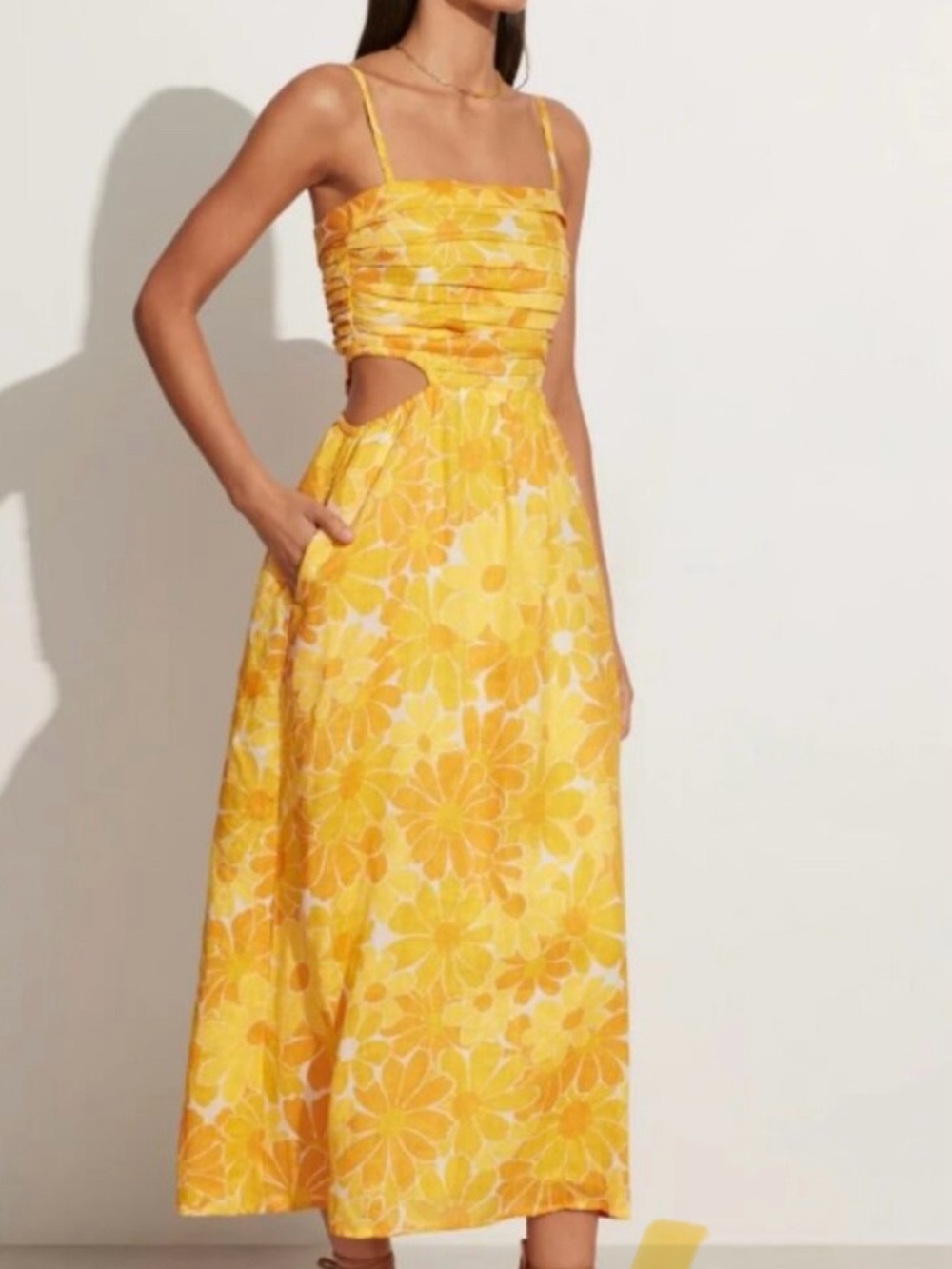 Faithful the Brand Midi Dress with Cutouts in Marigold Floral Size Medium